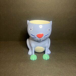 Jenny & Jeff Designs Blue Resin Kitty Cat Cup Vase Succulent Plant Holder 4.25"